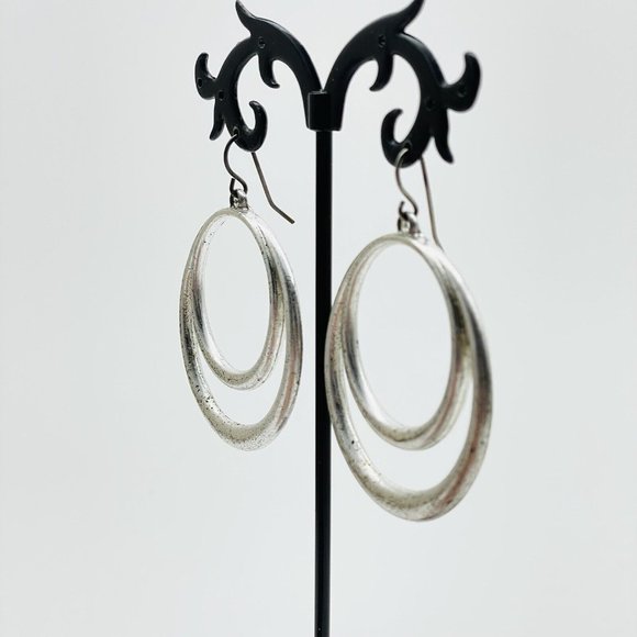 Double Hoop Pierced Earrings Silver Tone Boho Festival Party Hippie Classic - Picture 5 of 8